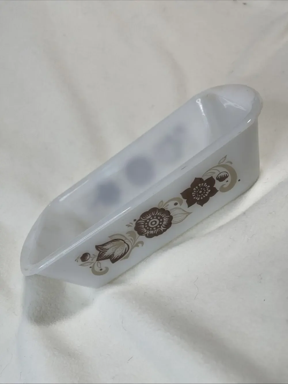 Vintage Glasbake Milk Glass Loaf Pan Floral Pattern J522-Loaf Made In USA